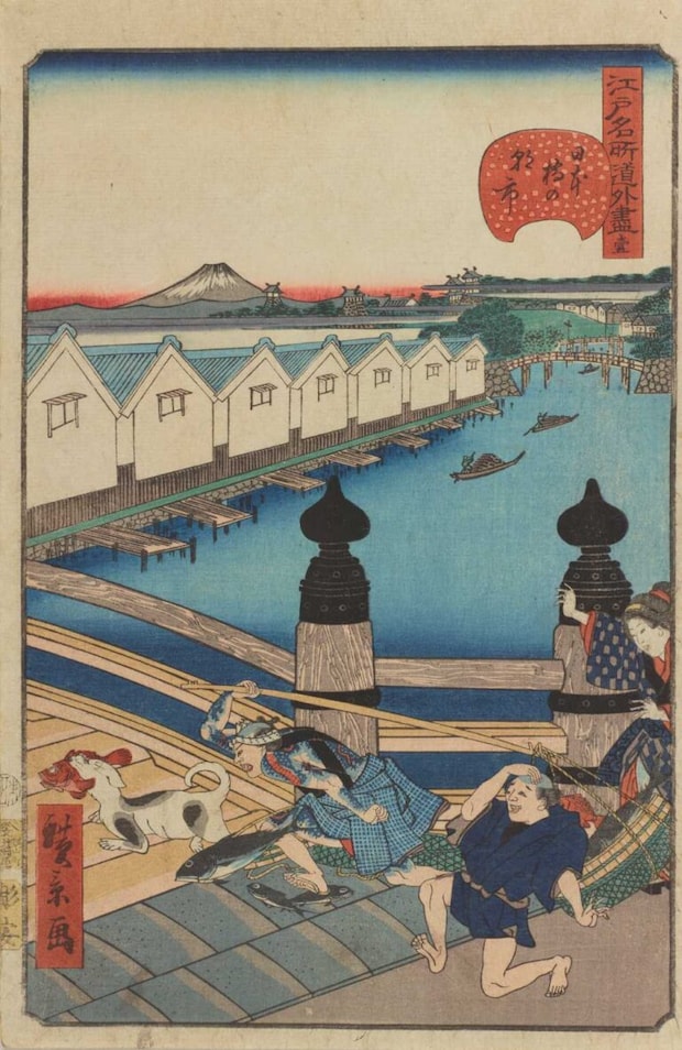 歌川広景、江戸名所道外尽、壹、日本橋の朝市