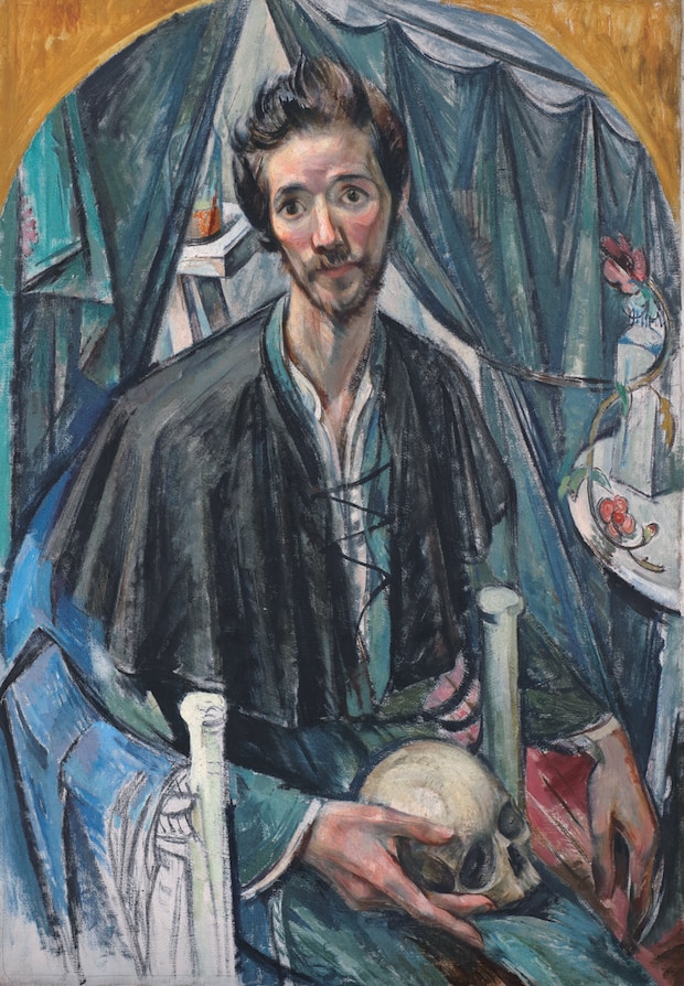 中村彝《頭蓋骨を持てる自画像》　1923年