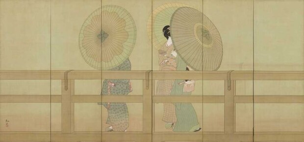 下村観山《春雨図屏風》（左隻）