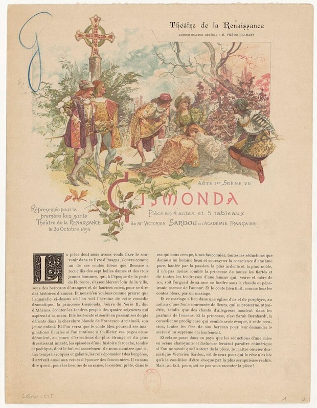 ミュシャが作画を担当した1894年10月30日のルネサンス劇場のジスモンダの企画