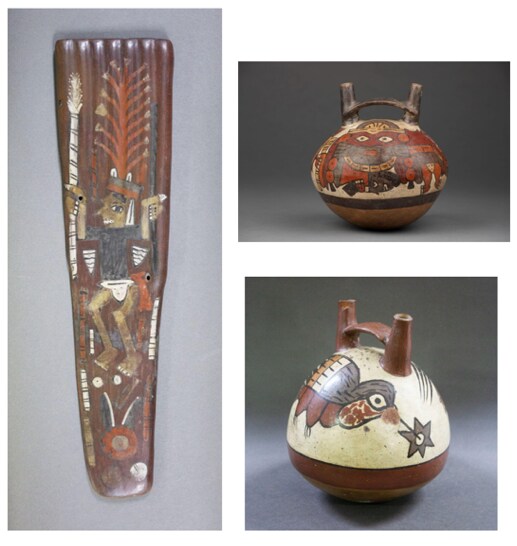 アンタラ（土器製の儀式用パンフルート）戦士（槍・投石器を持つ）の文様