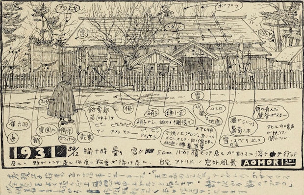 今純三 《考現学調査葉書 自宅アトリエノ窓外風景》