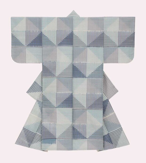 小袖《Francesco》 2020年　志村ふくみ監修　制作 都機工房　絹糸/臭木、藍 【前期展示】