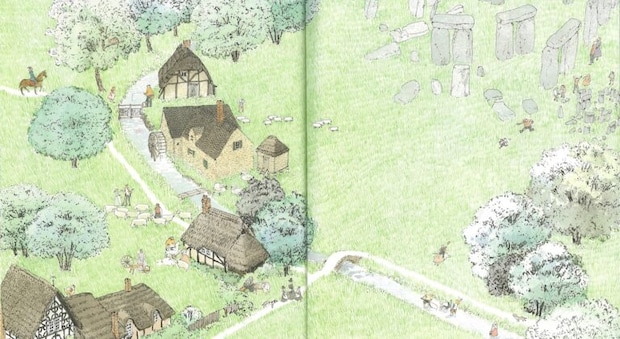 安野光雅 作『旅の絵本Ⅲ（イギリス編）』福音館書店、1981年、p.10,11