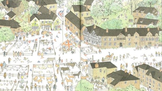 安野光雅 作『旅の絵本Ⅲ（イギリス編）』福音館書店、1981年、p.20, 21