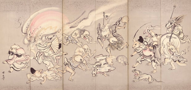 百鬼夜行図屛風 河鍋暁斎 六曲一双のうち左隻 明治4～22年（1871‒89）