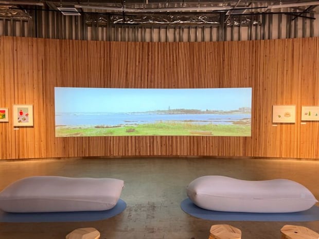 第二部「ぼくの水平線」展示風景より、正面が新たに撮り下ろした映像「千倉の海」
