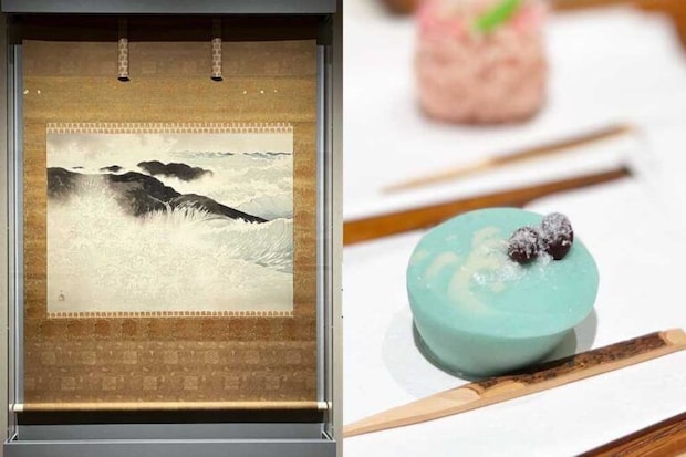 左：川合玉堂《荒海》1944（昭和19）年　山種美術館、右：しらなみ