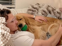 飼い主さんのなでなでとお気に入りのボール。「大好きなもの」に囲まれて幸せが全部そろった犬さん