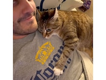 飼い主さんにおやすみのキスをして、全力で甘える猫さんがかわいすぎた♡