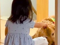 子供3人のお昼寝中、部屋の外で待つ大型犬→次女だけ先に起きてきて…あまりにも尊い『ふたりきりの時間』に反響「愛だなあ…」「微笑ましい」