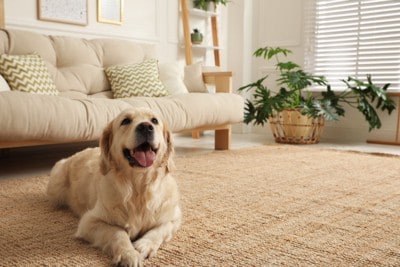 部屋で過ごす大型犬