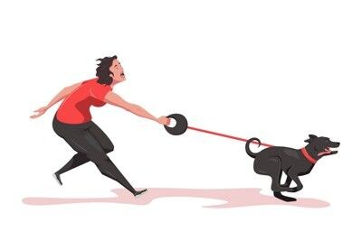 走る犬と引っ張られる飼い主