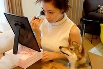メイクをしていたら、犬が興味津々になって…まるで『人の女の子のような光景』が可愛すぎると反響「お化粧してほしいのかな？」「幸せな一コマ」