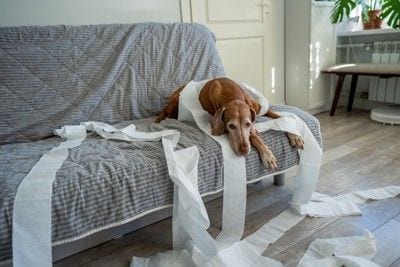 トイレットペーパーと犬