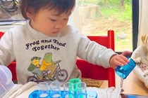 女の子が『実験ごっこ』をした結果→ビーカーの水を床に捨てると、犬がドン引きして…まるで人間のような表情が42万再生「顔が最高ｗ」「爆笑」