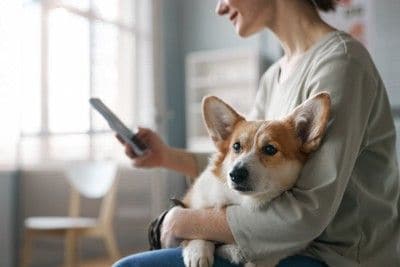 抱っこされる犬