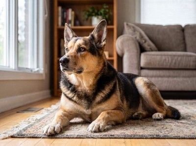 じっと前方を見つめる犬