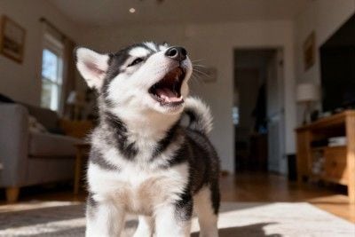 ハスキー、子犬、鳴く
