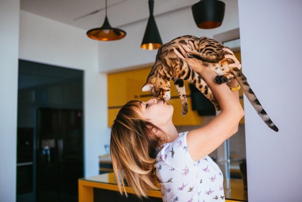 猫を抱く女性
