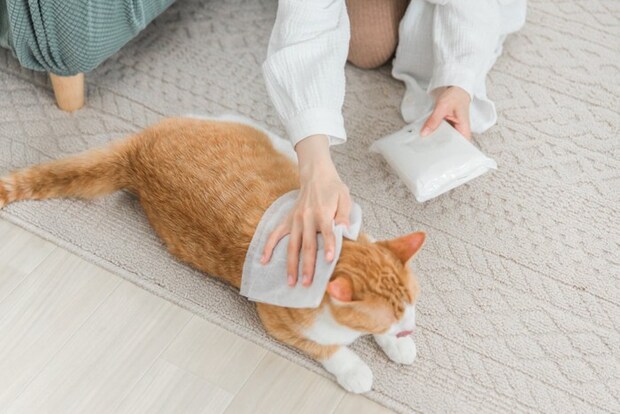 拭かれる猫