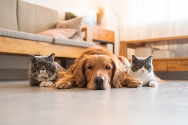 くつろぐ猫と犬