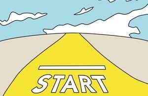 人生のスタートラインに立ったようなイメージのイラスト