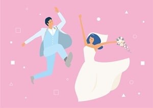 結婚を喜ぶ新郎新婦のイメージイラスト