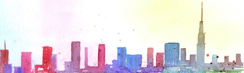 淡いぼんやりした色で書かれた街の様子（イラスト）