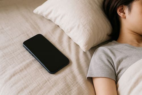 枕元に待ち受け写真のスマホ