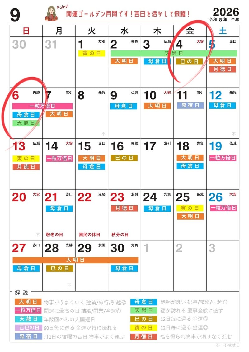 2026年9月の宝くじを買うのにおすすめの日