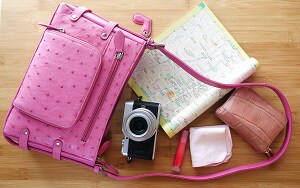 バッグの中に入っていたカメラ・地図・ハンカチ・財布などの中身