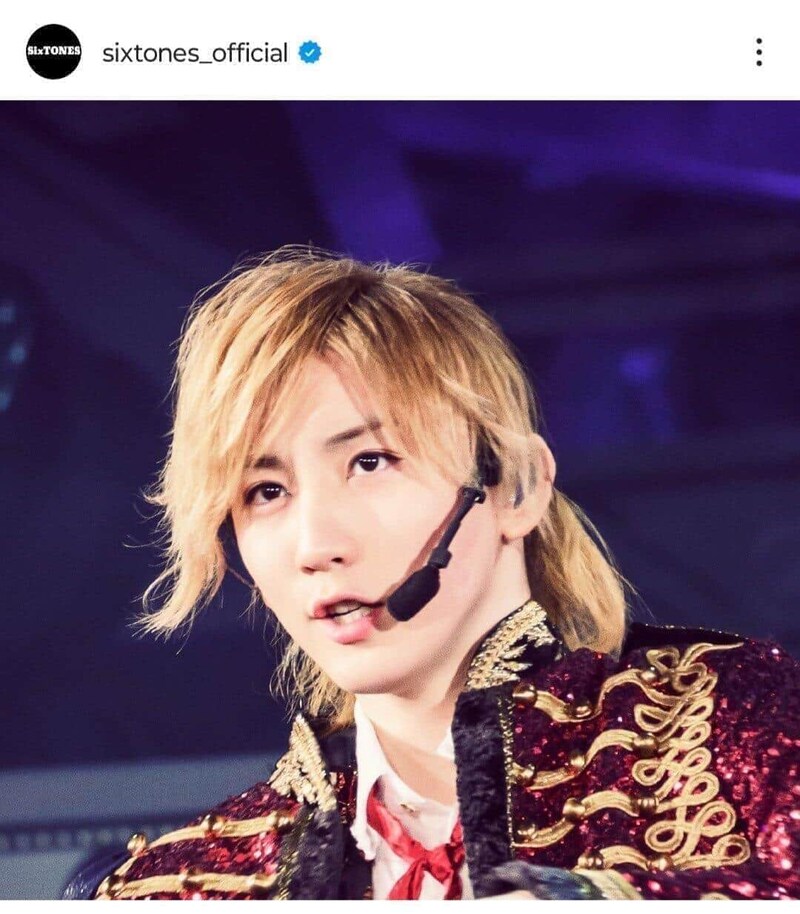 京本大我さん。SixTONESのインスタグラム（＠sixtones_official）より