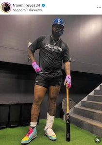 日本ハム・打撃2冠のレイエス、タンクトップから隠しきれないモリモリ筋肉が圧巻　筋トレでさらに追い込む