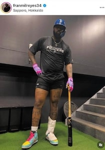 日本ハム・打撃2冠のレイエス、タンクトップから隠しきれないモリモリ筋肉が圧巻　筋トレでさらに追い込む