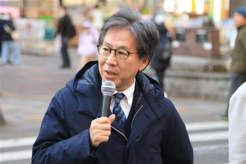 中道改革連合・安住淳共同幹事長(東京都府中市で演説。2026年1月27日撮影)