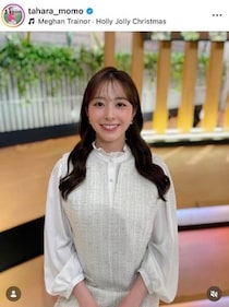 「スーパーJチャンネル」テレ朝・田原萌々アナ、ピンクのニット×スカートのコーデ　「綺麗すぎ」色気にドキっ