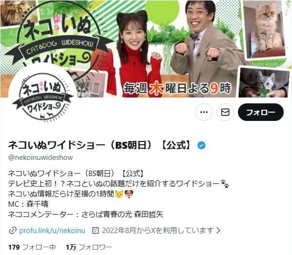 ネコいぬワイドショー（BS朝日）【公式】X（@nekoinuwideshow）より