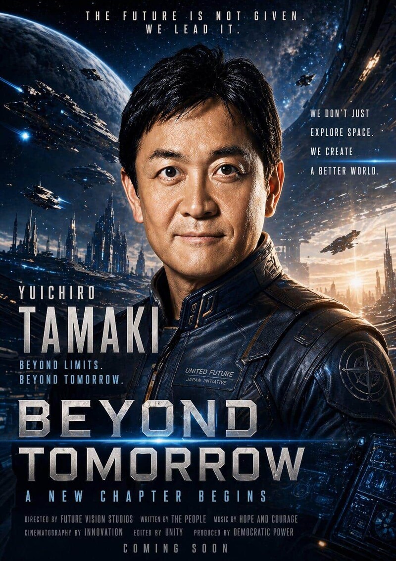 「SF映画のポスター作ってと言ったら一瞬でこれ」。テキストの指示は出していないという（玉木雄一郎代表のより）。
