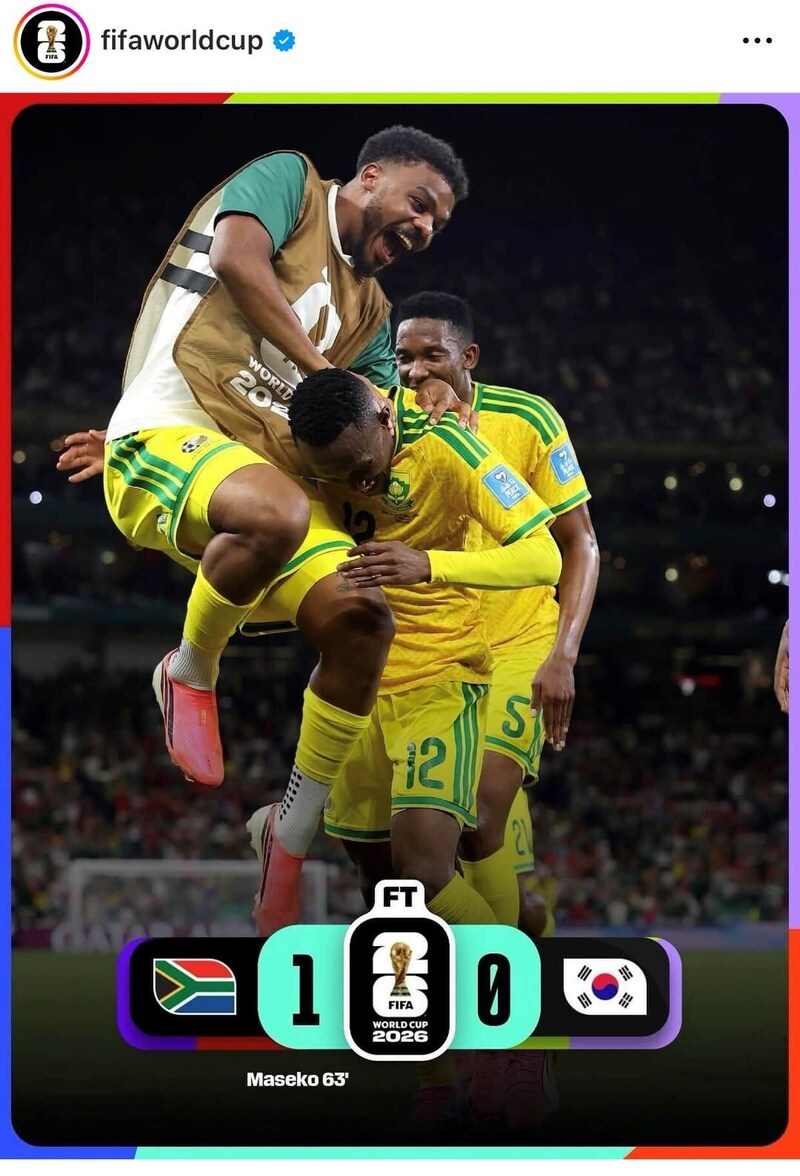 韓国に勝利した南アフリカ（FIFAインスタグラムより）