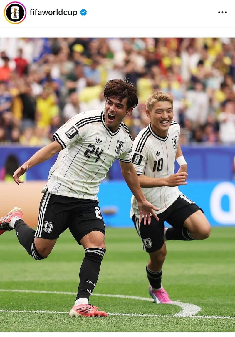 先制点を挙げ歓喜の佐野(FIFAインスタグラムより)