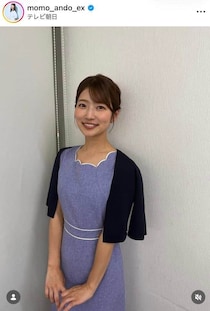 テレ朝「報ステ」安藤萌々アナ、黒スカートなびかせ...ゴルフコンペ楽しむ　ナイスショットに笑顔でピース