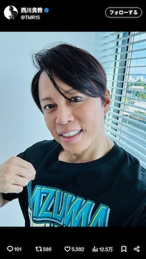西川貴教、夏の名曲衣装が筋肉でパツパツ　「ムキムキボディでびっくり」「ガタイ違いすぎ」ネット爆笑