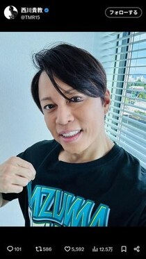 西川貴教、夏の名曲衣装が筋肉でパツパツ　「ムキムキボディでびっくり」「ガタイ違いすぎ」ネット爆笑