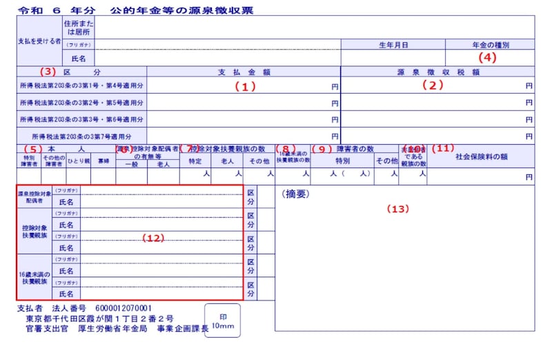 出所：日本年金機構「令和6年分　公的年金等の源泉徴収票」