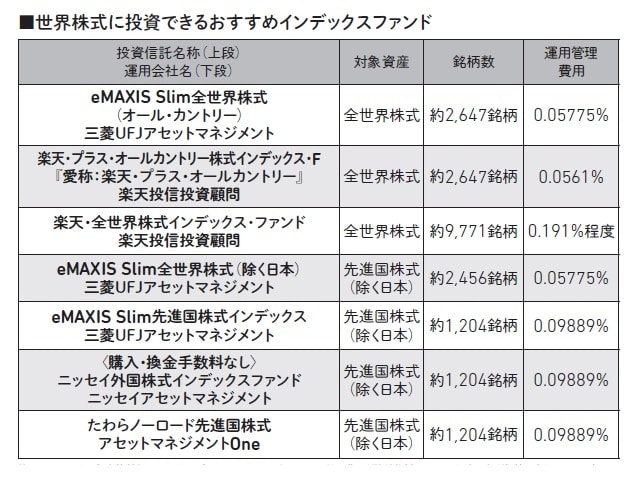 注）NISAつみたて投資枠対象ファンドから、各アセットクラスにおいて運用管理費用が比較的低いもので、純資産額が極端に小さいものを除いて 掲載。銘柄数はベンチマークの構成銘柄数もしくはファンドの投資銘柄数（2024年12月末時点）。
