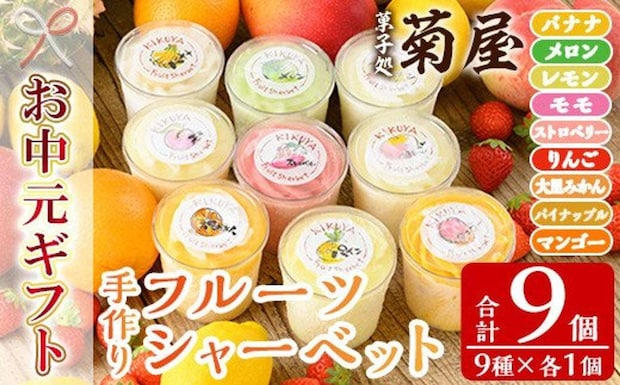 鹿児島県 いちき串木野市「手作り フルーツ シャーベット 9個セット」15,000 円（ふるさとチョイスより）