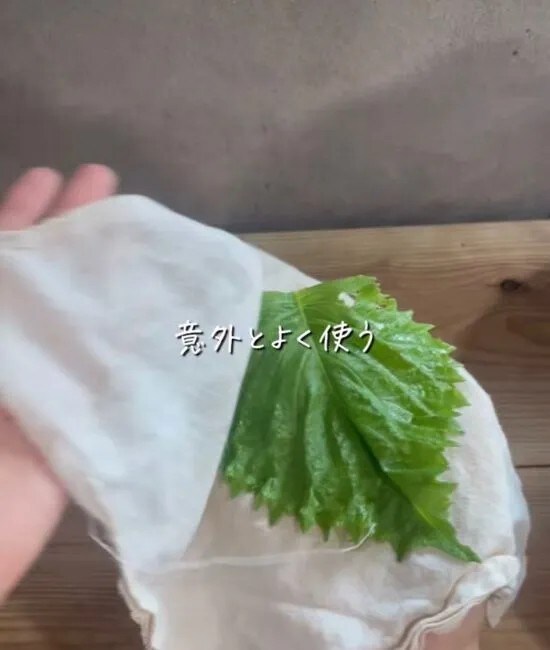 シソの水気を取る様子