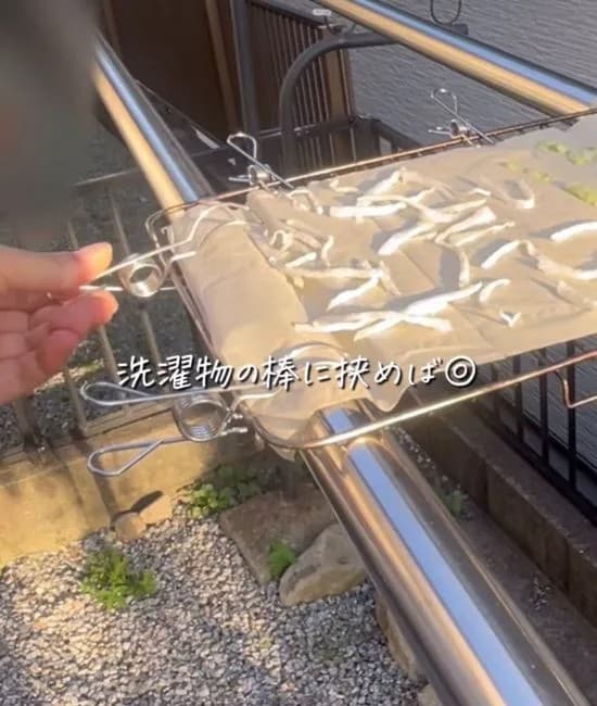 物干し竿で干す様子