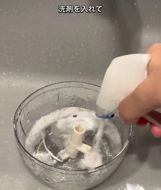 食器用洗剤を入れる様子